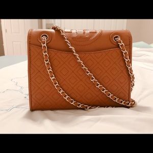 Authentic Tory Burch Fleming Crossbody Tan Leather